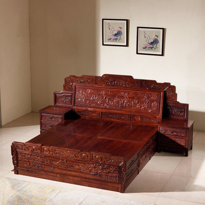 西提國(guó)標(biāo)紅木家具 緬甸紅酸枝百子古典雙人床，詮釋東方睡眠美學(xué)